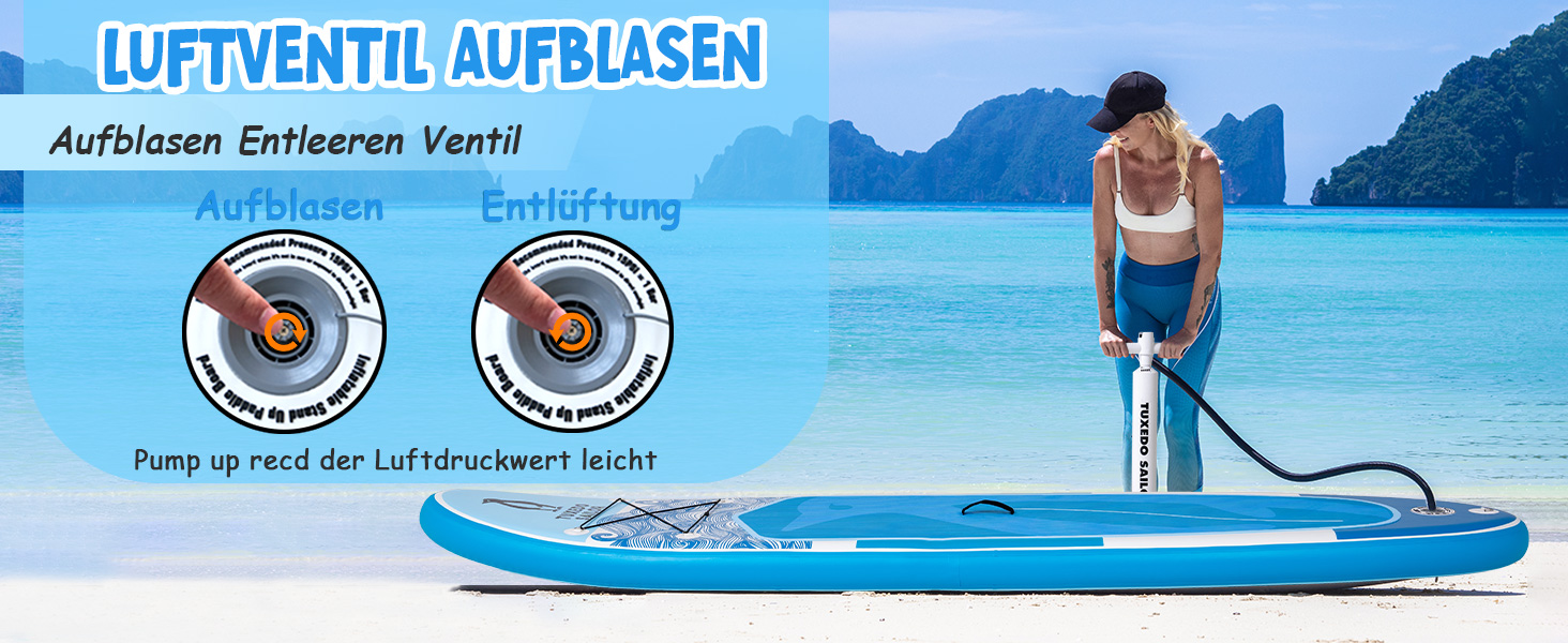 Надувний SUP борд Tuxedo Sailor Stand Up Paddle Board з аксесуарами, для дорослих та підлітків, блакитний та жовтий