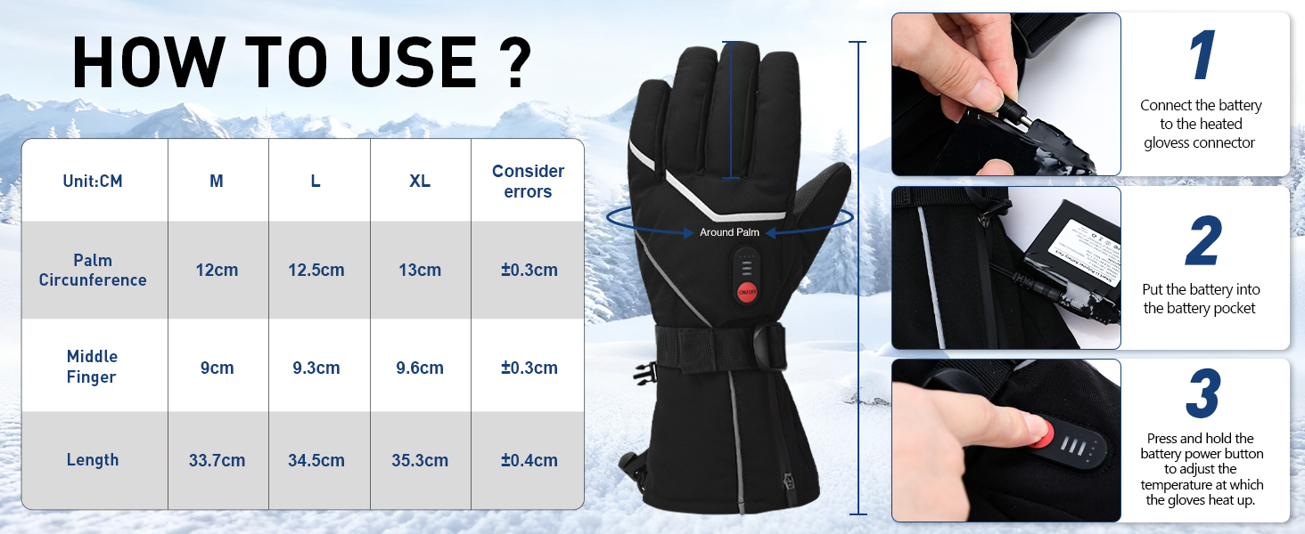 Обігріваючі рукавички з регулюванням температури, акумуляторні, 7.4V 3000 mAh для чоловіків та жінок, для кемпінгу, піших прогулянок, катання на лижах