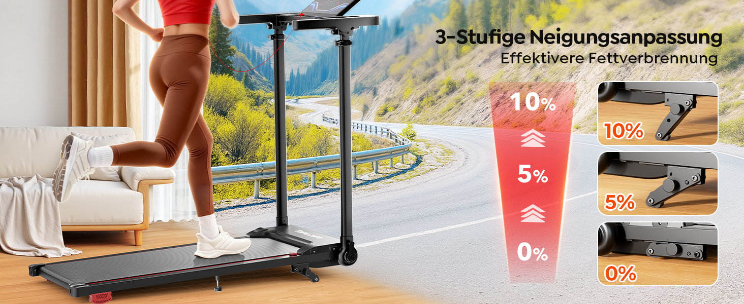 Електрична бігова доріжка для дому 12 км/год, 6 в 1, з регулюванням нахилу до 10%, 1080 мм, тримач для планшету, керування через додаток, тихий 2.5HP двигун, LED дисплей, чорний