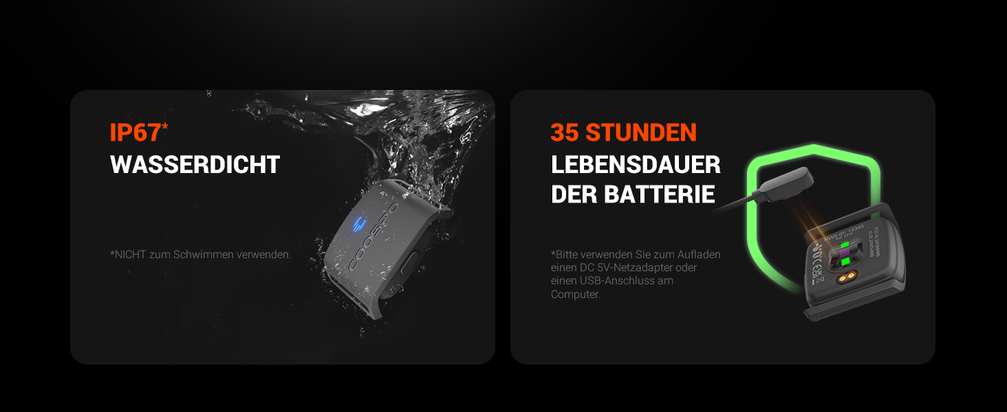 Пульсометр COOSPO HW9 з Bluetooth ANT+ та LED-сенсором, водонепроникний IP67, сумісний з Polar, Wahoo, Garmin, Zwift, Elite, HRV. Чорний