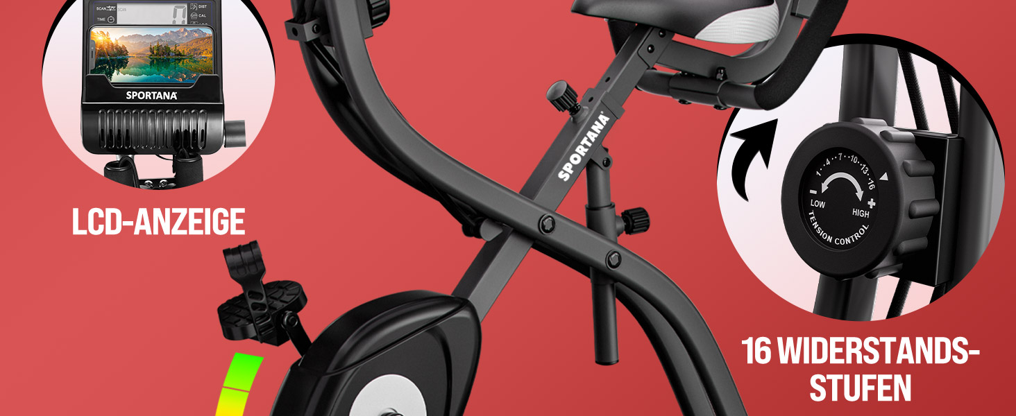 Електровелотренажер SPORTANA® EAGLE 3-в-1: складаний, з LCD-дисплеєм, регулювання висоти, фітнес-гумки | Hometrainer, Indoor Bike