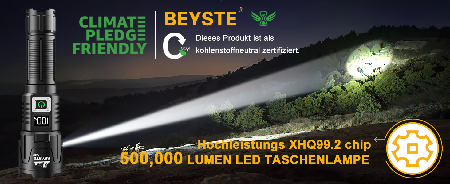 Ліхтарик LED BEYSTE, 500000 Люмен, Тактичний, Зарядний USB-C, Для кемпінгу та надзвичайних ситуацій