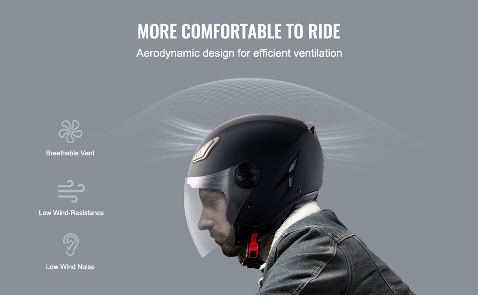 Мотоциклетний шолом VEVOR 3/4 обличчя, розмір M (55-56 см), з Bluetooth, високощільний ABS, DOT сертифікат, для дорослих і підлітків