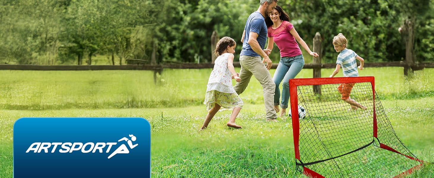ArtSport Ворота для футболу Pop-up Goal Master - комплект 2 шт. з аксесуарами - складні та готові до гри - 2 футбольні ворота для дому та саду - дитячий футбол, ворота (червоний)