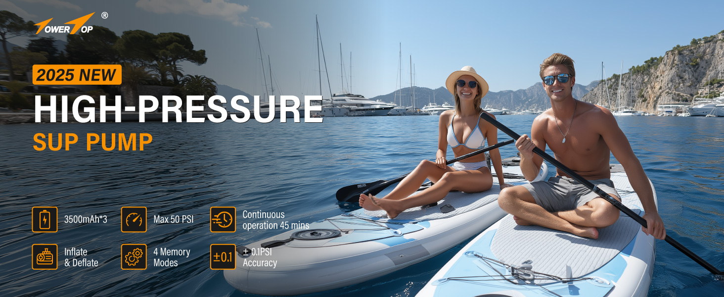 Електричний насос для SUP TowerTop 10.500 mAh, 50 PSI з вентилятором охолодження та LCD-дисплеєм – для надувних дощок