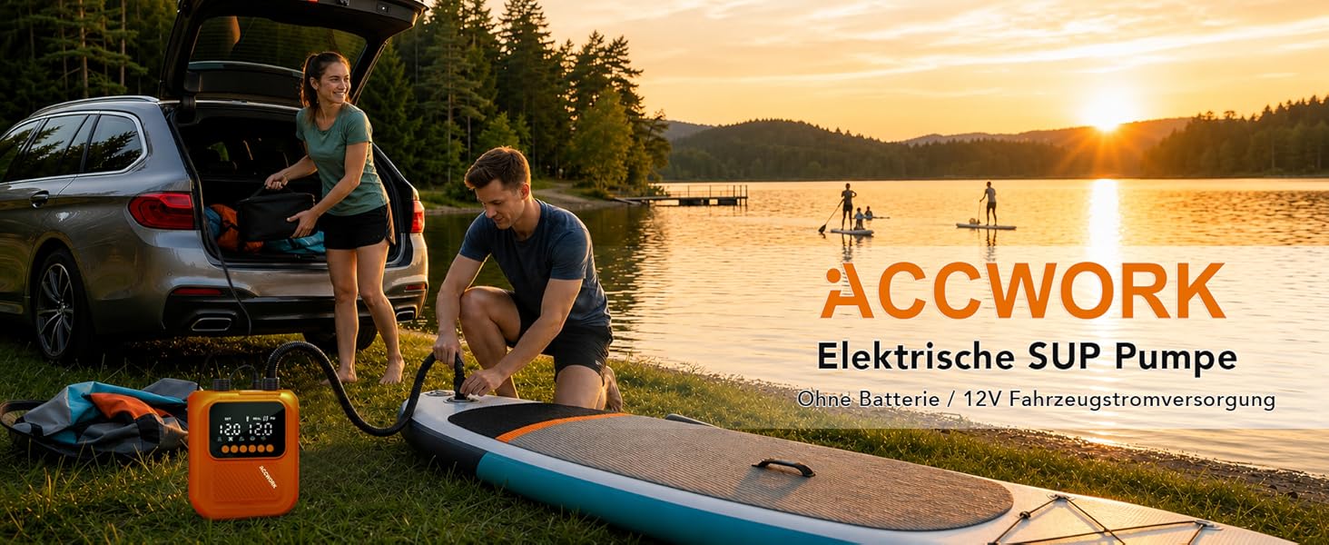 Насос електричний для SUP дошки Accwork 20 PSI, 12V, з адаптерами для каяка, човна, надувного матрацу