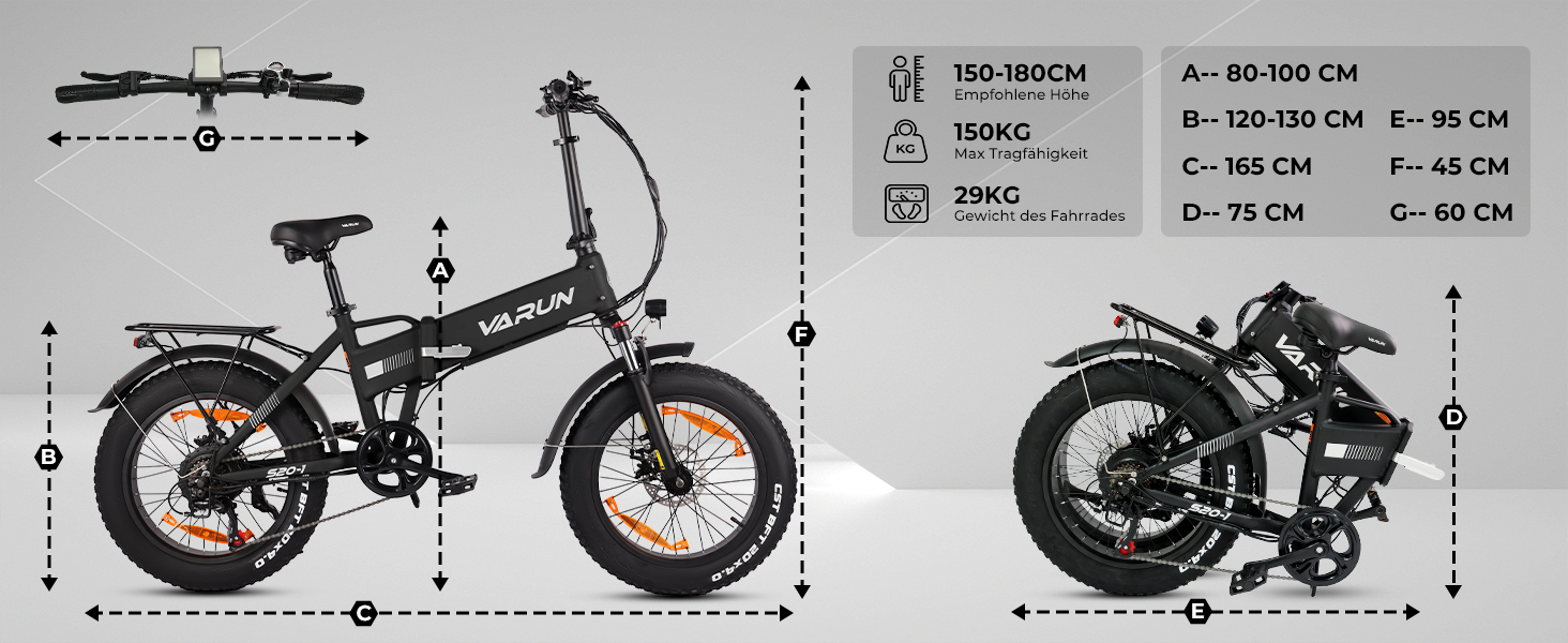 Електровелосипед VARUN 20', 48V13Ah, 100-120 км, 7-шв., LCD, товста шина, чорний