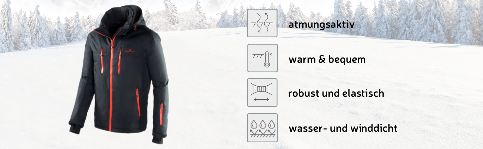 Чоловіча лижна куртка Black Crevice: чорний/червоний, водонепроникна, з капюшоном