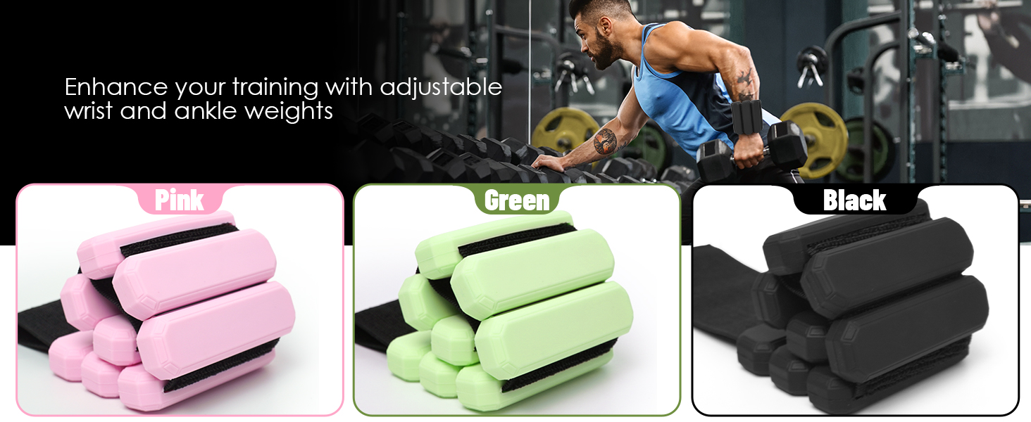 Регульовані вантажні манжети для зап'ястя (2 шт, по 0,45 кг), довговічні, портативні, для йоги, танців, пілатесу, кардіо, аеробіки, ходьби, зелені