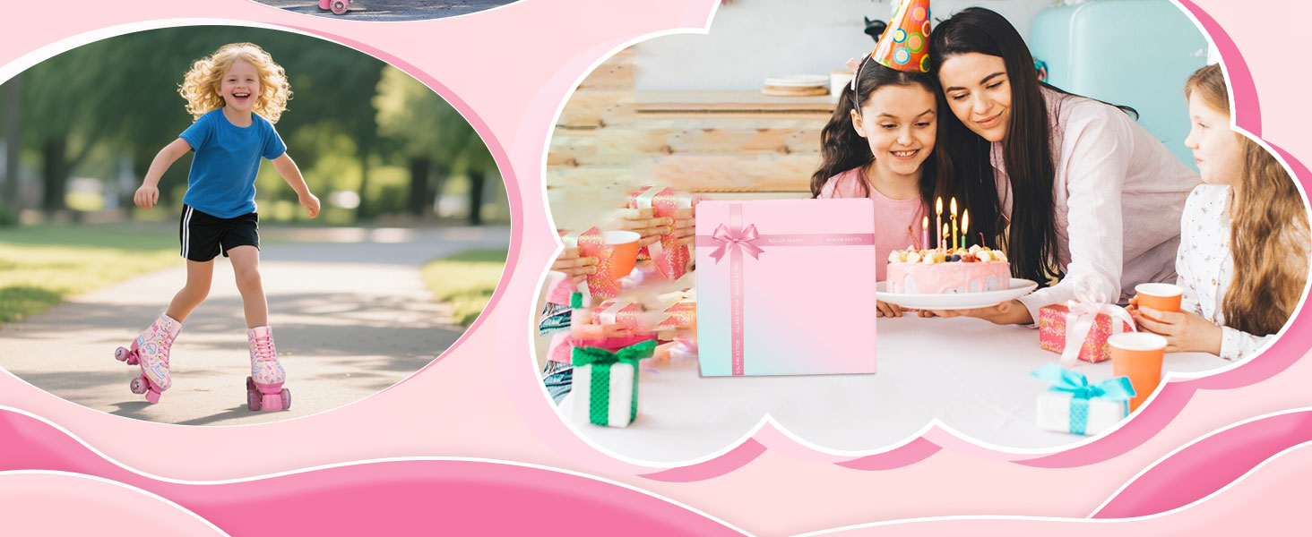 Роликові ковзани XUDREZ з підсвічуванням для дітей та дорослих, рожевий принт, Quad-Skates, регульовані, для дівчаток, дам та початківців, розмір 34