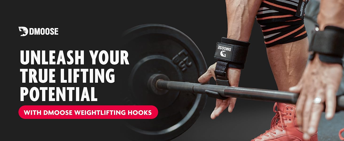 Набори для тяги DMoose Fitness для чоловіків та жінок (пара) - міцний нейлон з ремінцями на зап'ясті 8 мм - допоміжні засоби для тренажерного залу для пауерліфтингу та станової тяги - ручки для силових тренувань, червоні