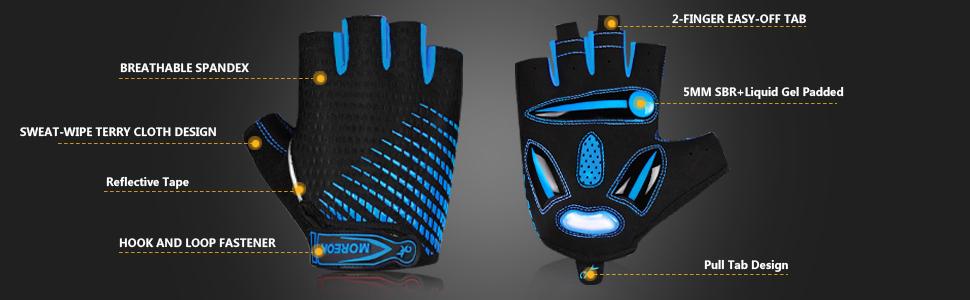 Велосипедні рукавички MOREOK - рукавички для велоспорту, півпальчикові, 5 мм SBR гель, антиковзаючі, амортизуючі, для гірського велосипеда, унісекс, чоловічі/жіночі, білі, розмір L