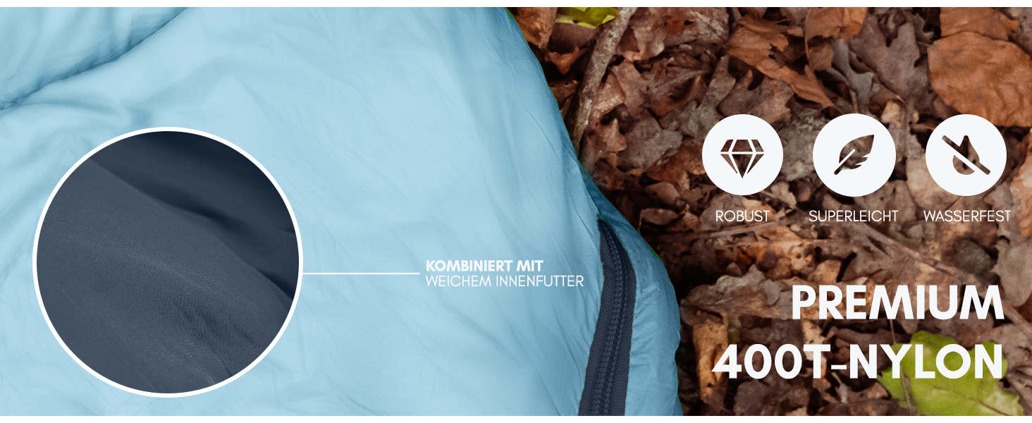 Сплячий мішок NORDMUT® для дорослих – компактний та ультралегкий (900/1500г) – на 3 сезони (250 GSM) та літній (100 GSM) – спальний мішок-кокон для кемпінгу, відпочинку на природі та фестивалів