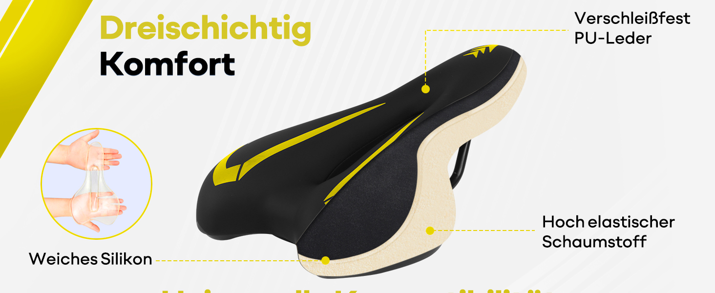 Гелевий велосипедний сідло MSDADA для жінок та чоловіків, водонепроникний, зручний, для шосе, круїзера, MTB, велотренажера, міста (жовтий)