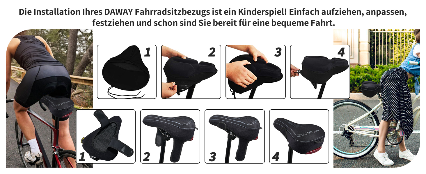 Покриття на сидіння велосипедного крісла Daway з силіконовим гелем та піною Memory Foam - XL/L/M/S, 30 x 27 см, чорний