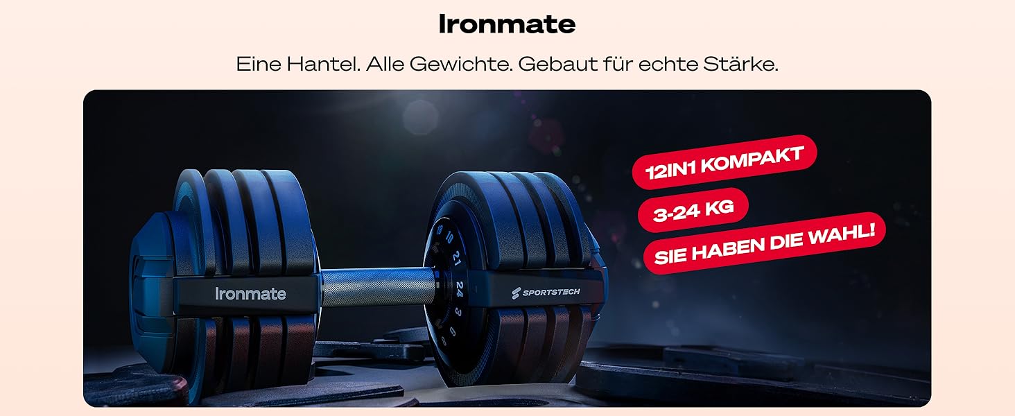 Ironmate Регульовані гантелі для дому, 1.5-18/24/40 кг, з набором дисків, 12-16 ваг, компактні, з неслизьким грифом, для силових тренувань, з підставкою (Ironmate 24 чорні)