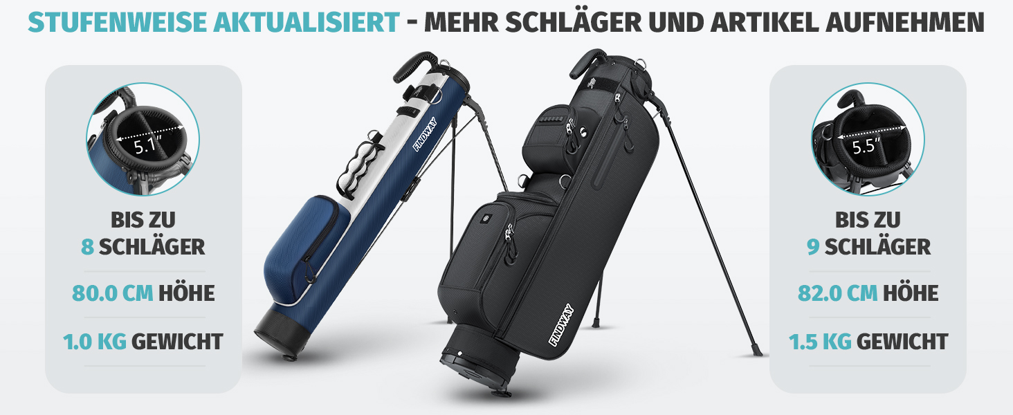 Сумка для гольфу Findway, легка та портативна, з підставкою, 3 відділення, регульований плечовий ремінь, 5 кишень, ручка, для чоловіків та жінок, блакитна