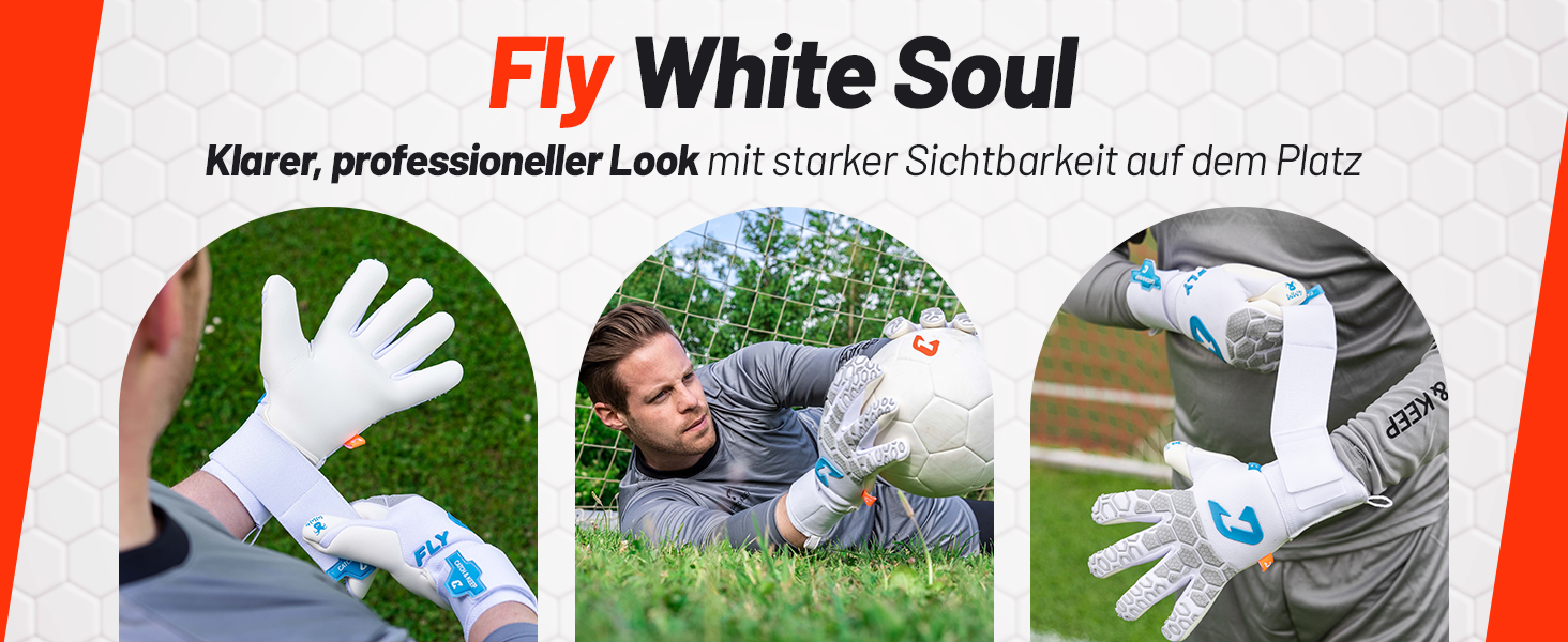 Воротарські рукавички CATCH & KEEP Fly Soul: Професійні, Octopus Grip, Hybrid Cut, дихаюча сітка, Punching Zone 3.0, білі