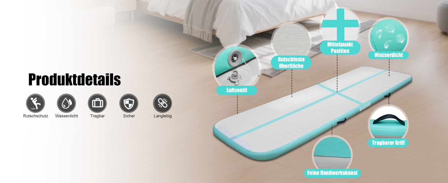 Надувний гімнастичний мат для дому та активного відпочинку 3м/4м/5м, 10см, рожева