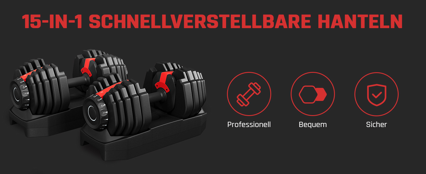 Регульовані гантелі Yaheetech, 15 рівнів, сталь, 2.5 - 24 кг, швидке налаштування, подвійне блокування, неслизькі, для тренажерного залу, дому, офісу