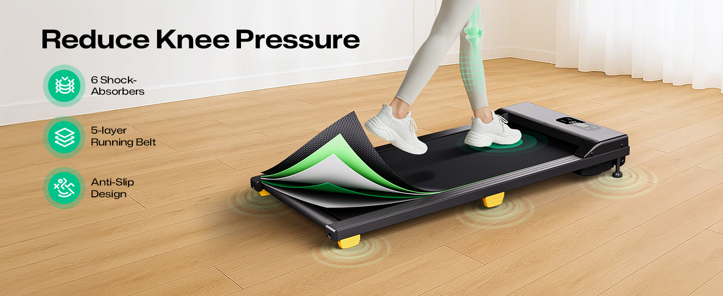 UREVO Walking Pad - біговий килимок з регулюванням нахилу 9%, тихий, з амортизацією, 2.5 к.с., для дому/офісу, з пультом, без монтажу, чорний