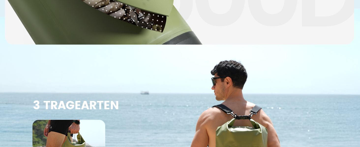 Водонепроникний рюкзак-сумка Dry Bag Lamicall 20L, зелений - міцний, з водонепроникним чохлом для телефону