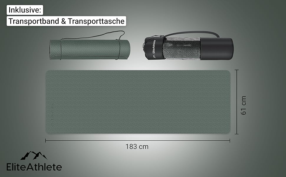 Килимок для йоги EliteAthlete - Спортивний килимок - Килимок для фітнесу - гімнастичний килимок з м'якою підкладкою та нековзним покриттям для фітнесу, для пілатесу - килимок для йоги - 183 см x 61 см x 0,6 см - Тренувальний килимок з транспортним ременем сумка (Глибокий ліс - Темний Дюн)