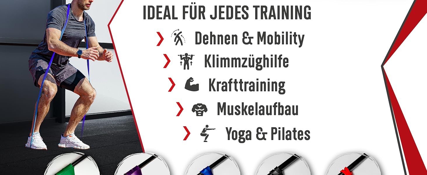 Фітнес-гумки для фітнесу та калістеніки: набір або окремо з сумкою, дверним анкером та інструкцією – ідеально для дому та спортзалу (червоний, чорний, синій)