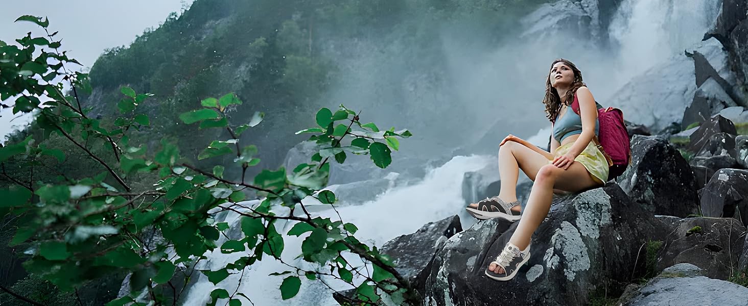 ONCAI Легкі сандалі для жінок, спортивні трекінгові сандалі з підтримкою стопи, ортопедичні для активного відпочинку, підходять при п'ятковому фасціїт, регульовані ремінці, розміри 36-43, чорний