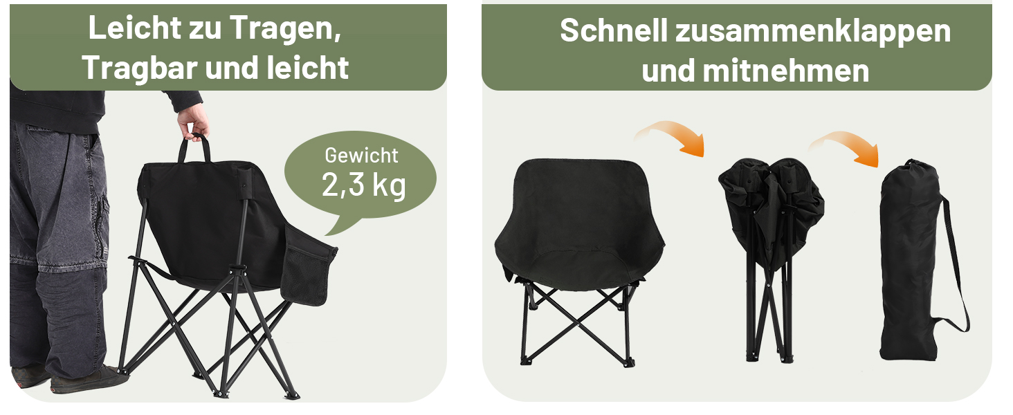 Крісло для кемпінгу Hausprofi складне, 150 кг, чорне. Зручне, з сумкою для перенесення, для пікніків, відпочинку на природі та риболовлі