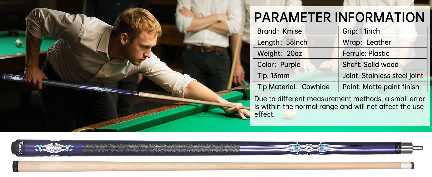 Набір більярдних київ Kmise Pool-Queue-Stick Set – 147 см, канадський клен, професійні, для дорослих, різні кольори, для барів, дому, більярдних столів, 6 кольорів, 510 г