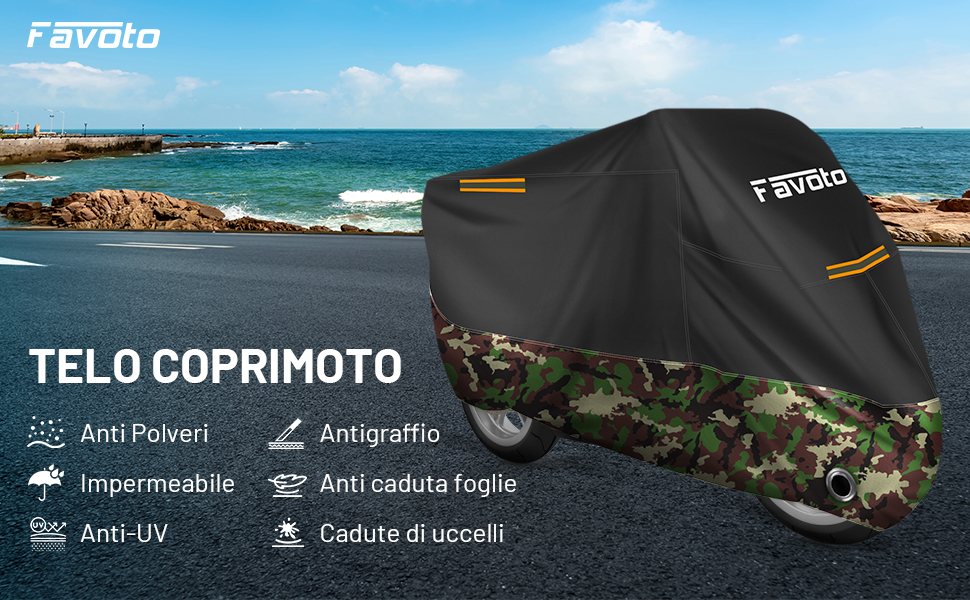 Водонепроникний чохол для мотоцикла Favoto XXL (245x105x125 см, 265x105x125 см) - чорно-камуфляжний