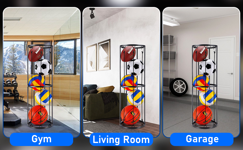Стійка для баскетбольного м'яча на 2 яруси з 3 мотузками, органайзер для спортивних м'ячів, настінний тримач, для гаража, баскетболу, футболу