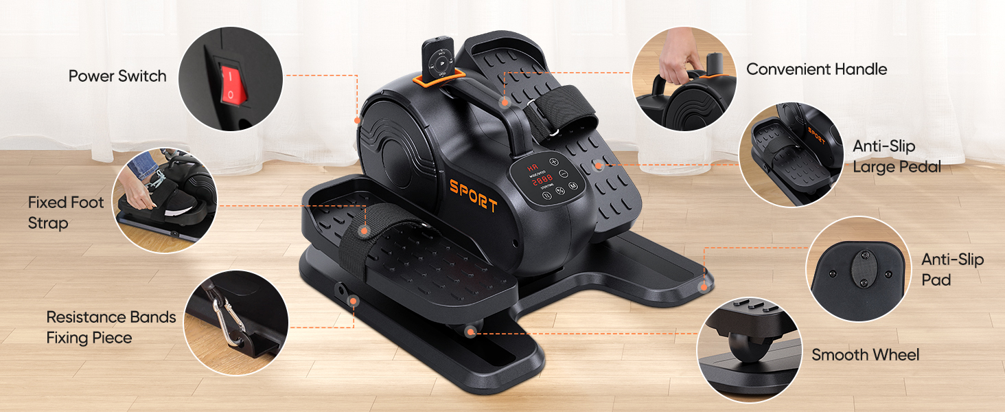 Електричний міні-еліпсоїд Dripex 3-в-1 для дому: тренажер для ніг з регулюванням швидкості та опору, повністю зібраний, помаранчевий