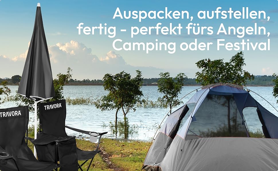 Кемпінговий стілець TRAVORA 2 шт. з сонцезахистом та кишенею для охолодження - складний двомісний стілець для відпочинку та риболовлі, чорний