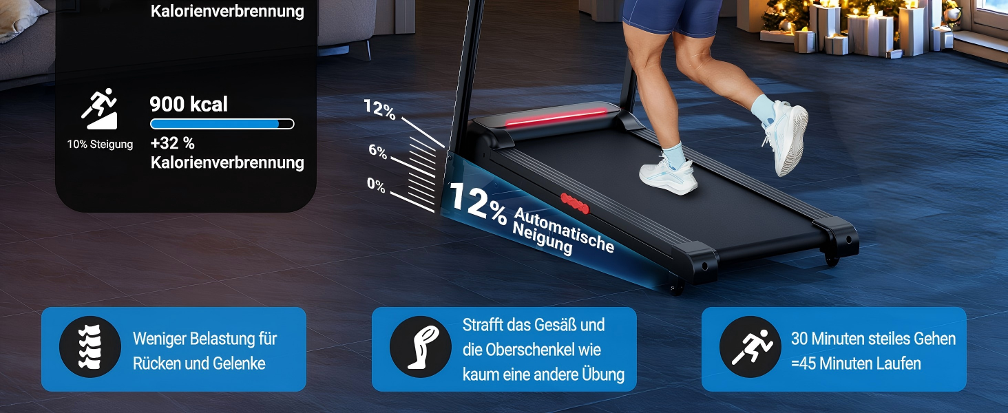 Біговий тренажер THERUN для дому та офісу, 14 км/год, 3.0 PS, нахил, датчики пульсу, складний, 136 кг, LED-підсвітка