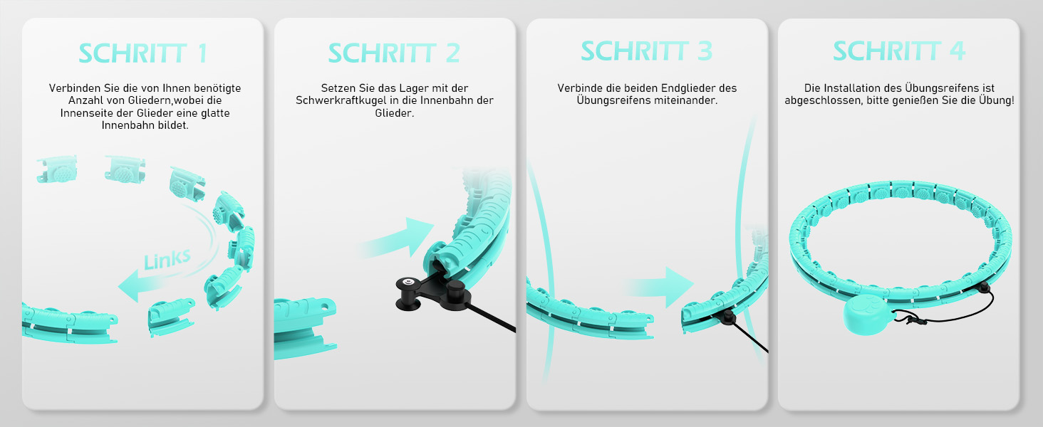 Розусний обруч для схуднення з вантажем (24 вузли, 77-132 см) Hula Hoop для дорослих та початківців, світло-блакитний