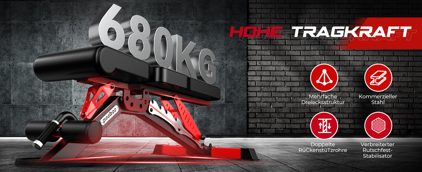 Пообoo Гантельна лава, регульована для дому, вантажопідйомність 1500 lbs, міцна лава для силових тренувань, позиції: пласка/похила/відхилена для комплексних тренувань Y160-Чорний