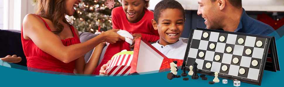 Шаховий набір 3-в-1 магнітний FISHOAKY: шахи, шашки, нарди. Компактний дорожній набір 31x31 см для дітей та дорослих. Ідеальний подарунок на Новий Рік та Різдво.
