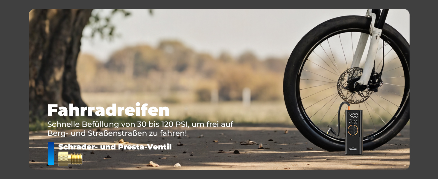 Електричний компресор Oasser з акумулятором 6000mAh, 150 PSI, з двома дисплеями, для авто, мото, велосипеда, м'ячів, подорожей та кемпінгу