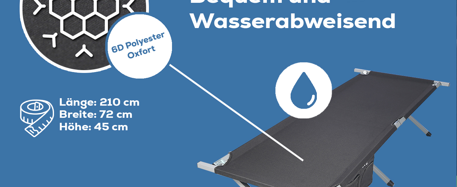 Розкладне ліжко 24MOVE® для кемпінгу та відпочинку на природі, 210x72x45 см, чорне, до 200 кг