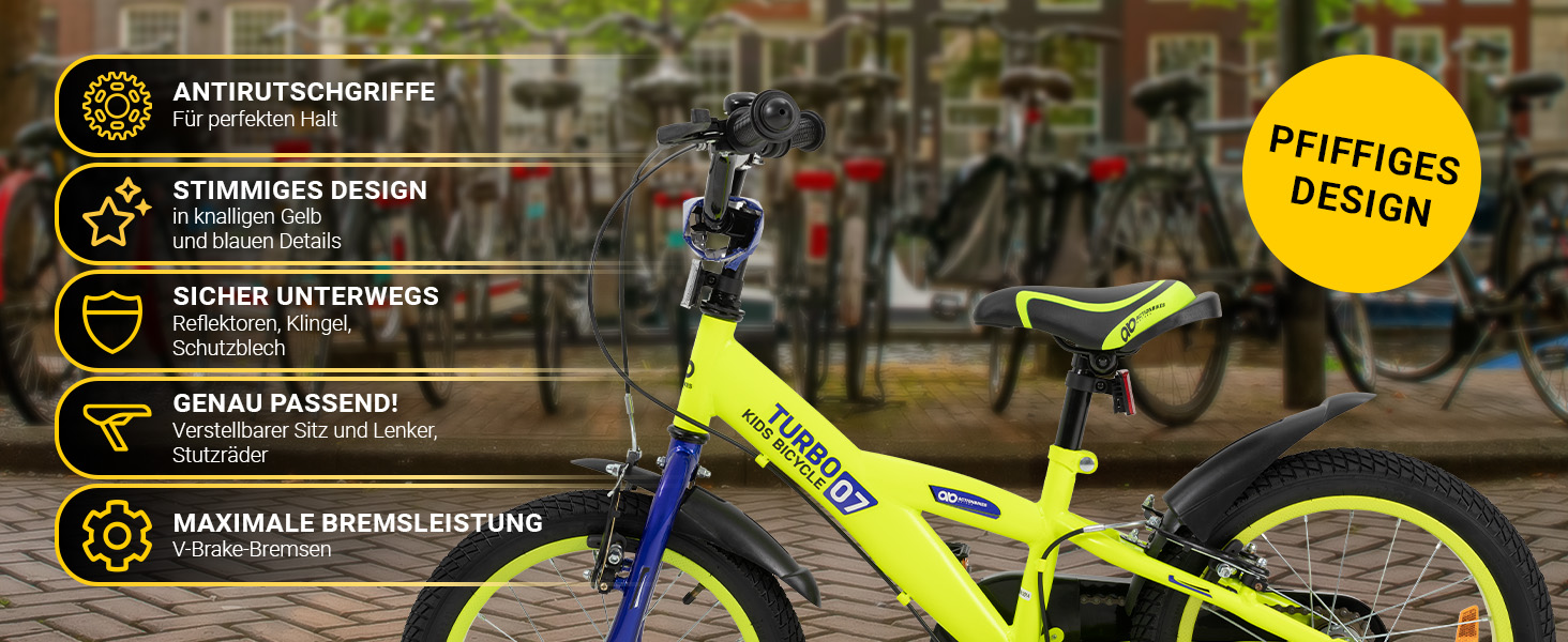 Дитяче велосипед Actionbikes Turbo 12/16 дюймів - V-Brake гальма, захистники, для дівчаток та хлопчиків (2-7 років)