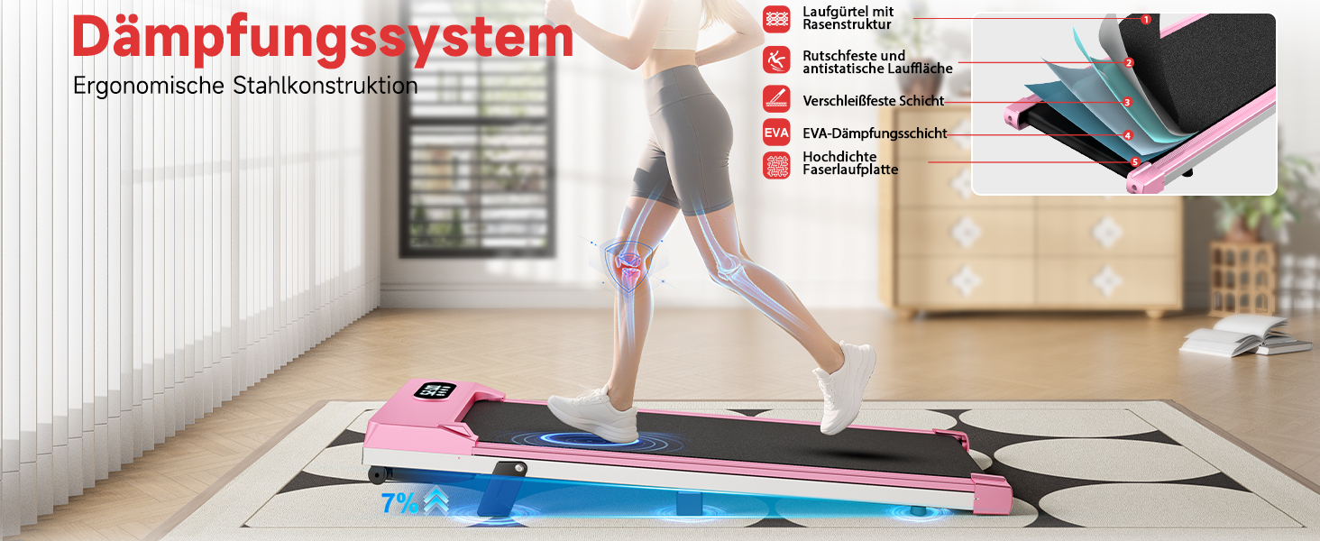Біговий килимок Dskeuzeew з нахилом - бігові доріжки для дому, офісу, регульований нахил, електричний, портативний, Walkpad з LCD-дисплеєм, рожевий