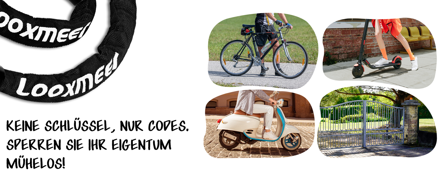 Замки для велосипедів: надійне ланцюгове кільце з кодовим замком, 90 см, рівень безпеки 8, 5-значний код, для велосипеда, мотоцикла, ролера, дверей (чорний та білий - стабільний)