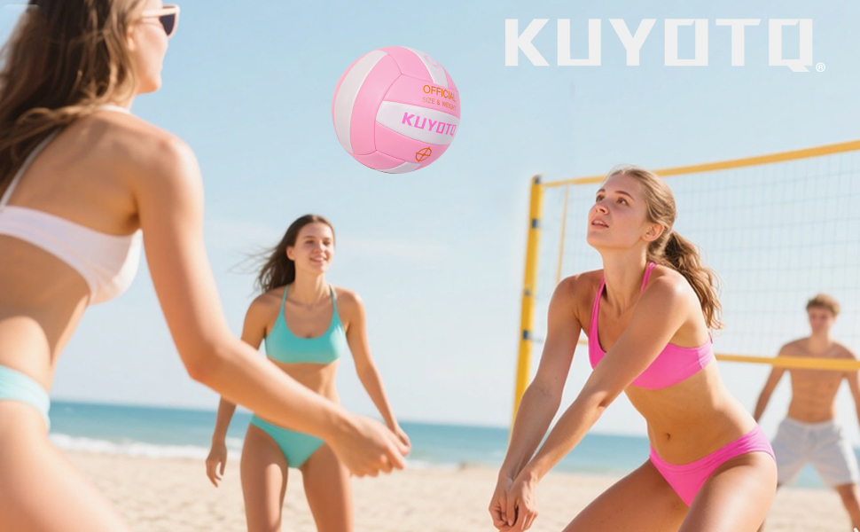 Волейбольний м'яч KUYOTQ рожевий, розмір 5, товста поверхня 3 мм з м'якої шкірозамінника - для гри на пляжі та тренувань, підходить для підлітків та дорослих