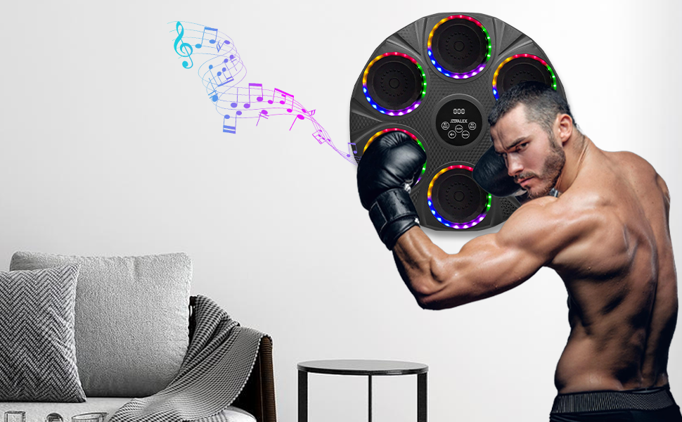 DerALEX Боксерський тренажер з музикою та LED-дисплеєм - електронний бокс для реакції, фітнесу та координації. Боксерський тренажер для дому та фітнес-клубу