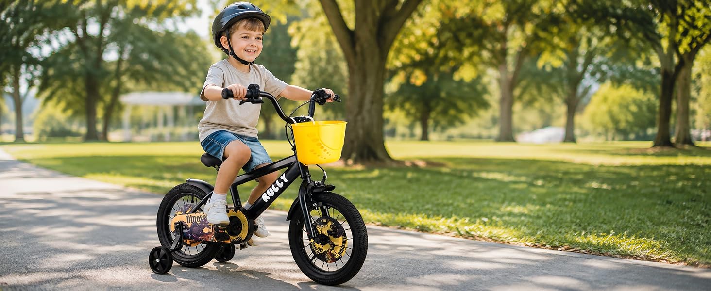 Дитячий велосипед RULLY «Динозавр» для хлопчиків 2-7 років, BMX-стиль, з додатковими опорними колесами, 12/14/16 дюймів, Зелений