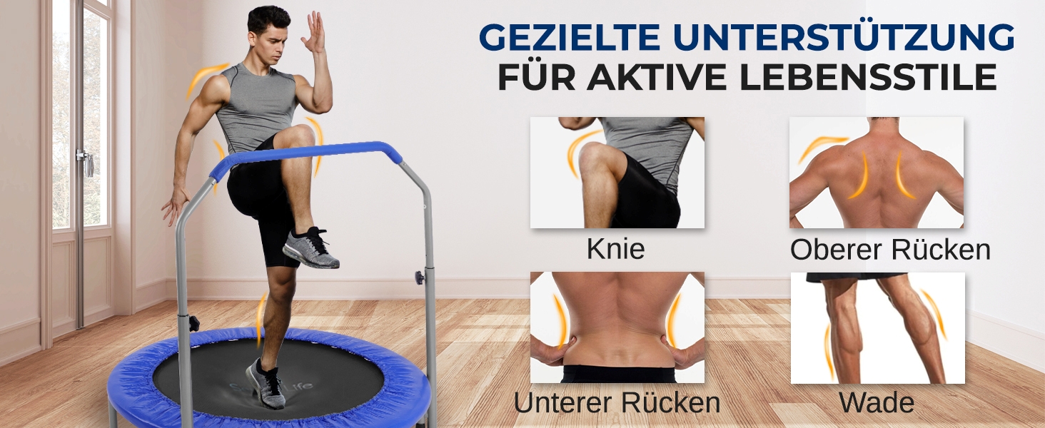 Трамплін SereneLife для дому, діаметр 102 см – складний ребаундер з регульованою висотою та пружинним ефектом, до 150 кг, для кардіотренувань та спорту, небесно-блакитний