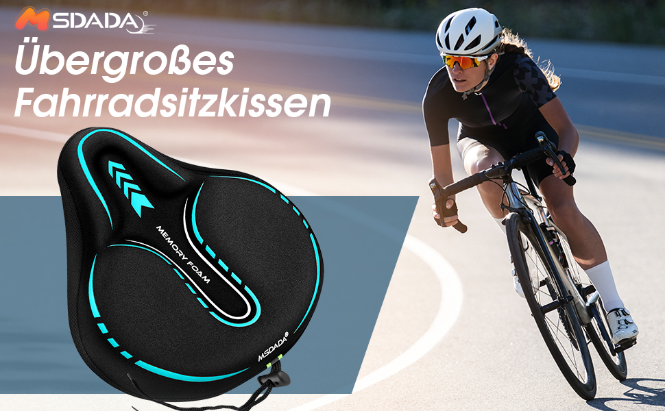 Накидка на сидіння велосипедного сидіння MSDADA з гелевою подушкою, широка, з ефектом пам'яті, для MTB, тренажерів, Peloton, зручна для жінок, чоловіків, літніх людей (чорний/бірюзовий)