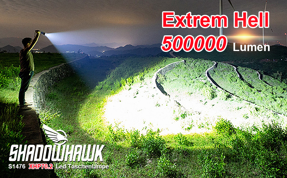 Ліхтар Shadowhawk 500000 Люмен: Тактичний ліхтар XHP70.2, USB, IP67, 5 режимів, з чохлом, чорний